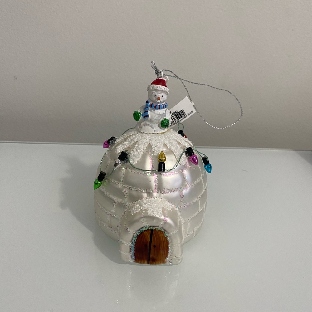 Macy’s Holiday Lane - Snowman On An Igloo Glass Christmas Ornament